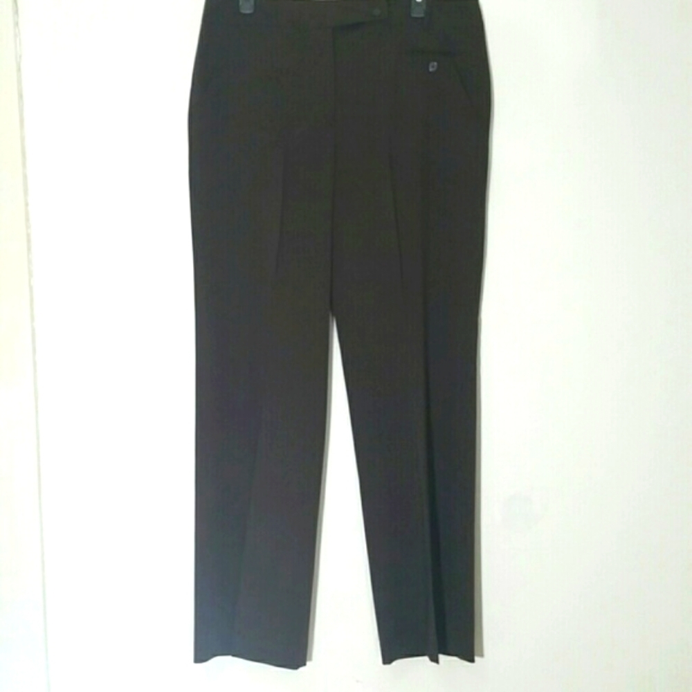Larry Levine pants straight leg Brown stretch flat front belt loops EUC SZ 14